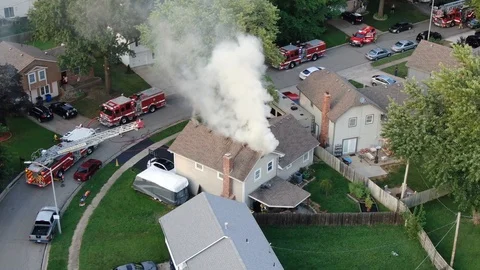 Fly above housefire Stock Footage 114750601