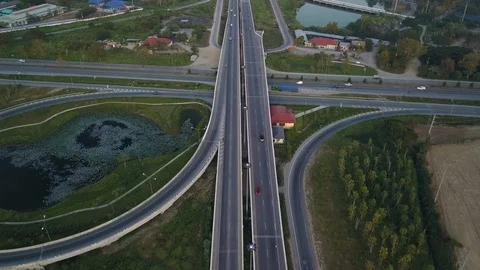 Fly above an intersection at Chiang Mai, Thailand Stock Footage 101645665