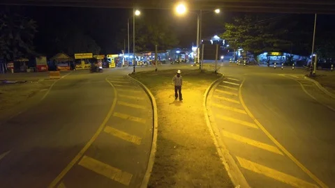 Fly above a man under a bridge at Chiang Mai, Thailand Stock Footage 101661345