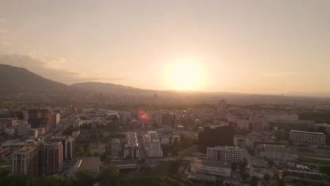 Fly above Sofia, Bulgaria at sunset Stock-Footage 195811166