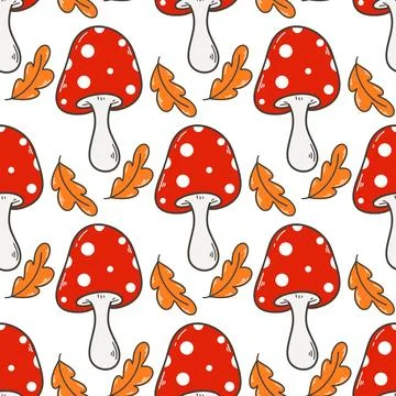 Fly agaric and fallen leaves seamless pattern イラスト素材