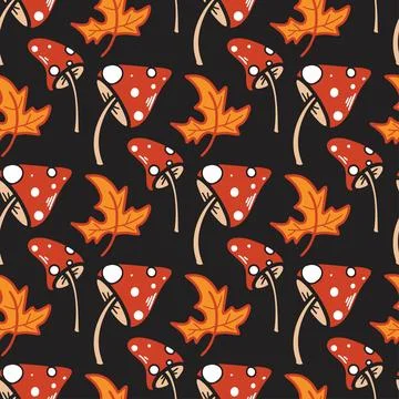 Fly agaric and maple leaf seamless pattern Stock Illustration