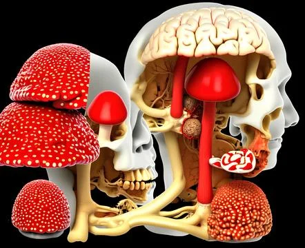 Fly agaric effects on the brain concept Stock Illustration