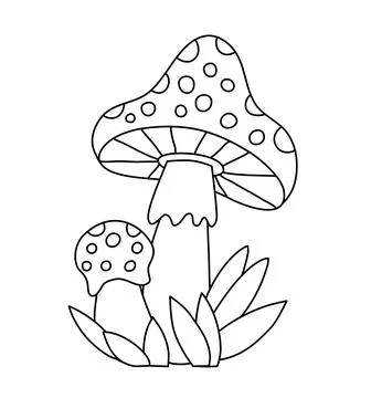 Fly Agaric Illustration for Children Vector Doodle Template for books black and Stock Illustration
