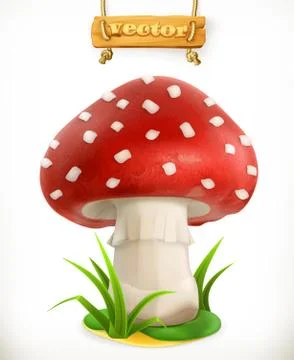 Fly agaric mushroom, 3d vector icon Stock Illustration