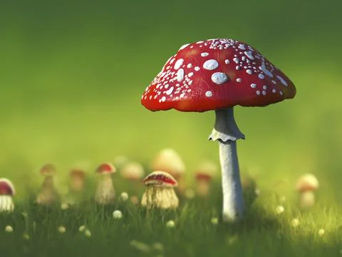 Fly agaric mushroom with red cap and white dots, Amanita mushroom, illustrati Stock Illustration