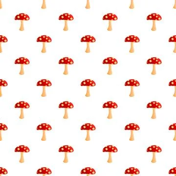 Fly agaric mushrooms creating a seamless repeat pattern 스톡 일러스트