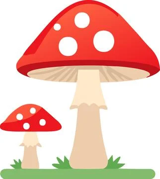 Fly Agaric Mushrooms Vector Drawn Cartoon. Amanita Muscaria, Illustration Stock Illustration