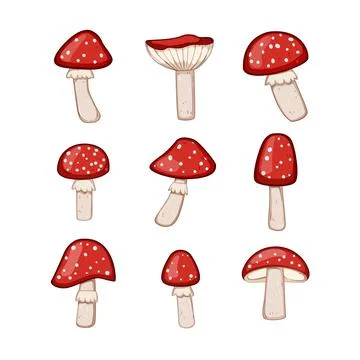 Fly agaric set cartoon vector illustration Illustrazione stock