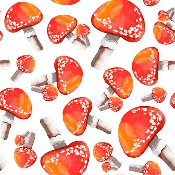 Fly agaric watercolor seamless pattern Stock Illustration