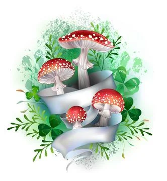 Fly agaric with white ribbon Stock Illustration