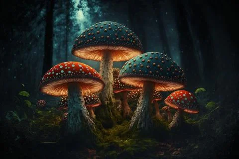 Fly agarics in the woods Stock Illustration