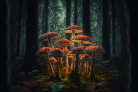 Fly agarics in the woods Stock Illustration