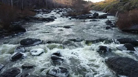 Fly Along the River With Rocks and Rifts Stock Footage 233285524