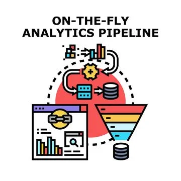 On the fly analytics pipeline data processing concept Stock Illustration