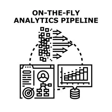 On the fly analytics pipeline processing data flow Stock Illustration