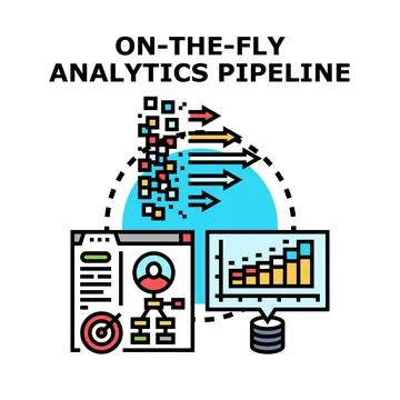 On the fly analytics pipeline processing data flow Stock Illustration
