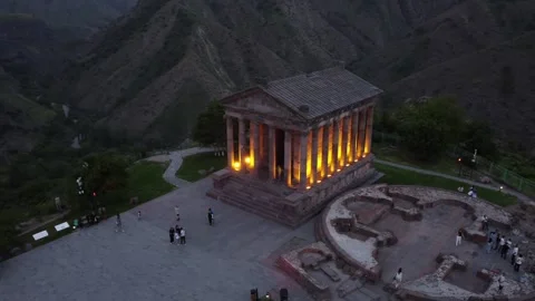 Fly-by of the ancient pagan temple of Garni in Armenia at sunset. Stock-Footage 277487214