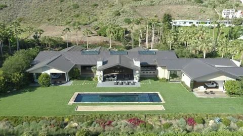 Fly in and pull back Malibu Mansion Stock Footage 183824090