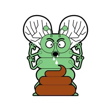 Fly and shit. Fly eats poop Stock Illustration