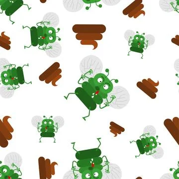 Fly and shit pattern seamless. Fly eats poop background Stock Illustration