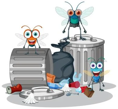 Fly and trash cartoon Stock Illustration