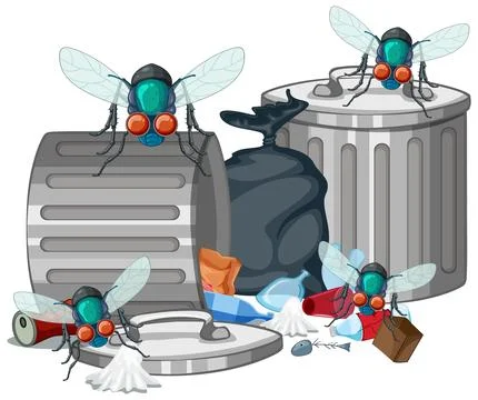 Fly and trash cartoon Stock Illustration