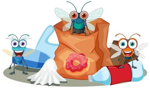 Fly and trash cartoon Stock Illustration