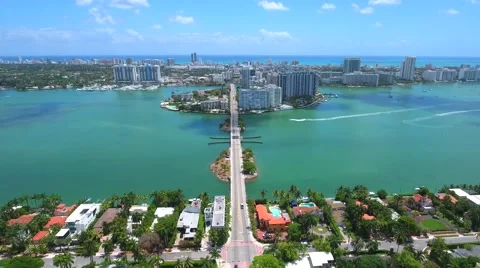 Fly approach Miami Beach Stock Footage
