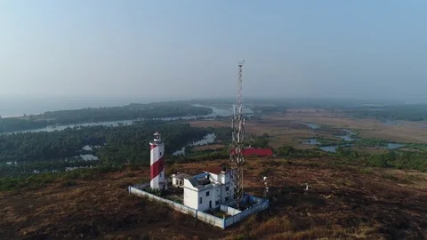Fly around Betul lighthouse in GOA, India. Aerial view. 스톡 동영상 84891884