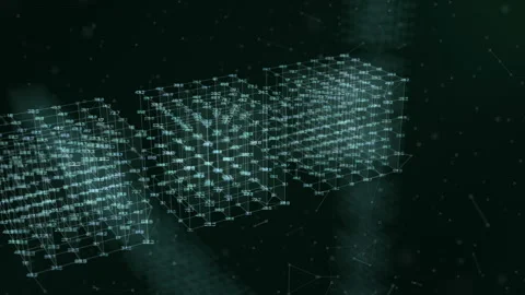 Fly Around Blockchain Data. Bitcoin Network Stock Footage 200435451