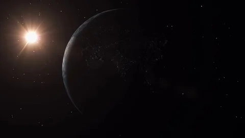 Fly around the earth in space with the sun Stock Footage 74062837