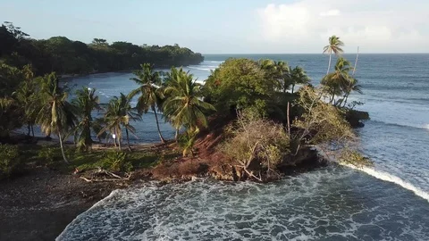 Fly around Island surrounded by ocean, Lines of Pure energy, waves power Stock Footage 99359412