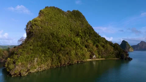 Fly around small mountain at sea, Phang Nga bay Stock-Footage 333421622