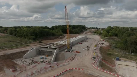 Fly Around Tunnel Construction Crane HS2 Warwickshire Aerial High-Speed Rail Stock Footage 219862110