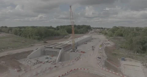 Fly Around Tunnel Construction Crane Railway HS2 Warwickshire Aerial D-Log Stock Footage 219862872