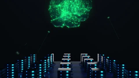 A fly from artificial intelligence of the brain through data servers Video stock 149927847