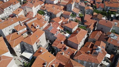 Fly away from the red roofs in Budva Video stock 208074061