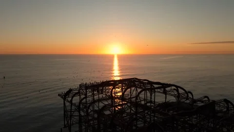 Fly backwards over Brighton West Pier, aerial drone footage 4k Stock Footage 297642707