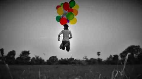 Fly with balloons Stock Photos