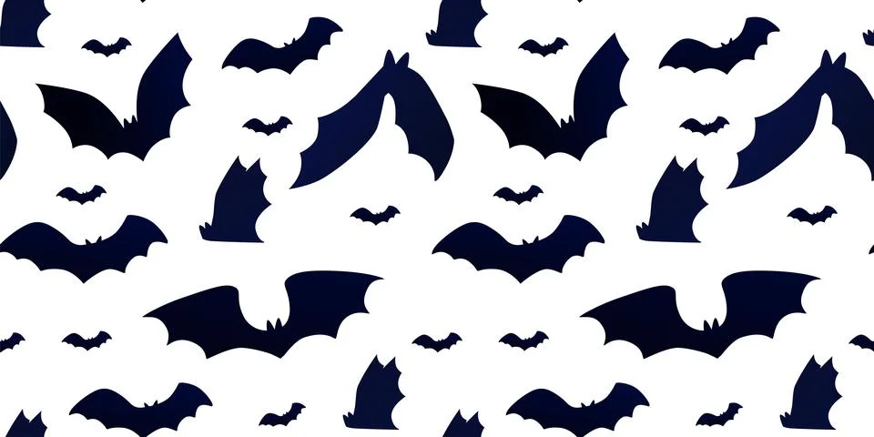 Fly bat, halloween cave pattern. Scary flying animals, horror in sky, spooky Stock Illustration