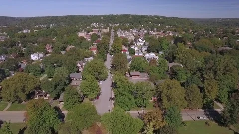Fly by of Beaver, Pennsylvania in Summer Stock Footage 71273019