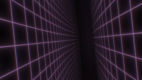 Fly Between Wavy Synthwave Neon Grid Planes Bending Corridor Path Stock Footage 137540272