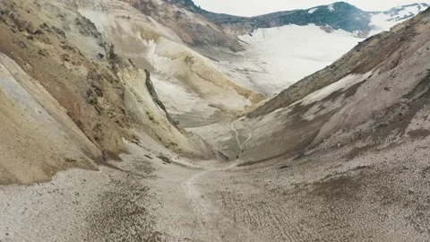 Fly Into Big Crater of Mutnovsky Volcano Over a Crater Gorge, Kamchatka Stock Footage 167113465