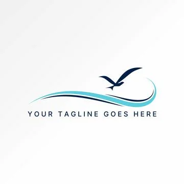 Fly bird eagle swallow with sea wave beach freedom travel island ocean Stock Illustration