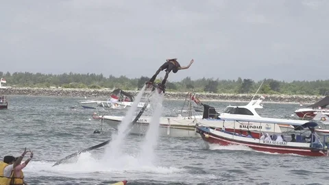 Fly Boarding Jet Boarding Back Flip Slow Motion Stock Footage 106038097