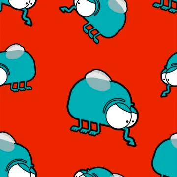 Fly cartoon style pattern seamless. Flying insect ornament. Vector background Stock Illustration