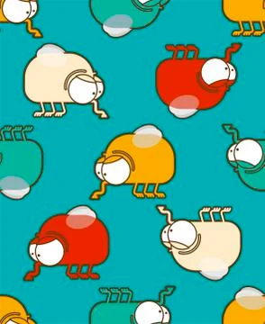 Fly cartoon style pattern seamless. Flying insect ornament. Vector background Illustrazione stock