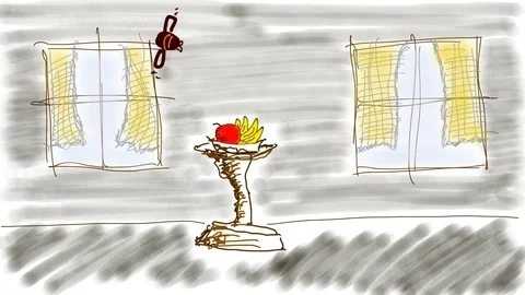 Fly circulating in a room with fruits, simple 2d childish animation hd 库存影片 128635680