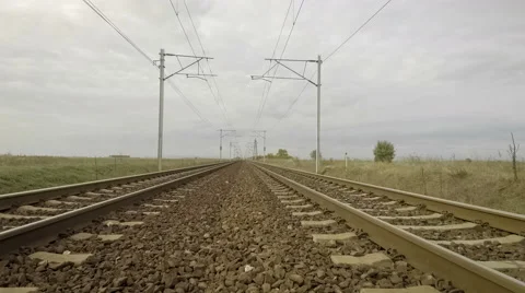 Fly close to railroad tracks Stock Footage 68831194